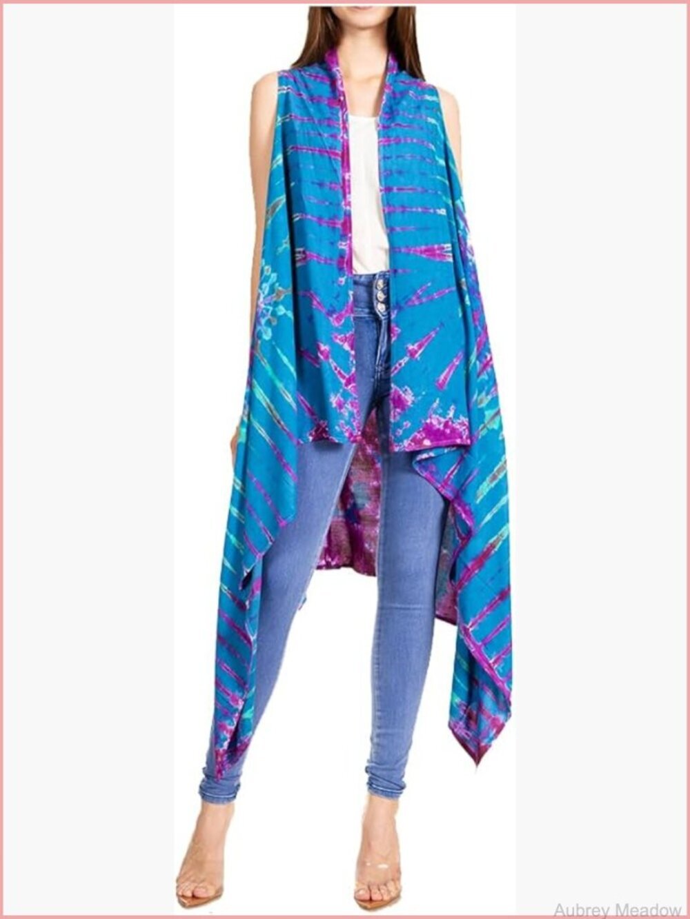 Oversized Draped Open Front Sleeveless Cardigan Tie Dye